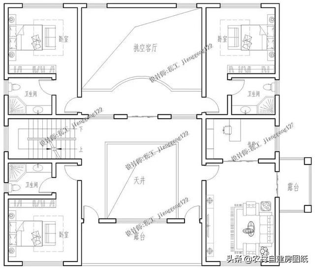 新中式三合院別墅設計圖，整個外觀都非常的有質感
