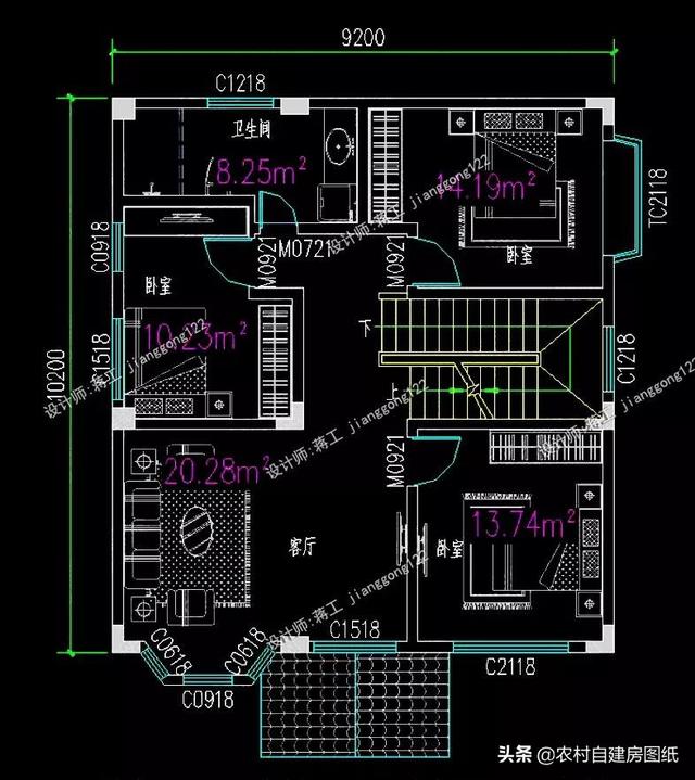12款三層農村別墅設計圖，主題造價20萬，占地100平方米左右