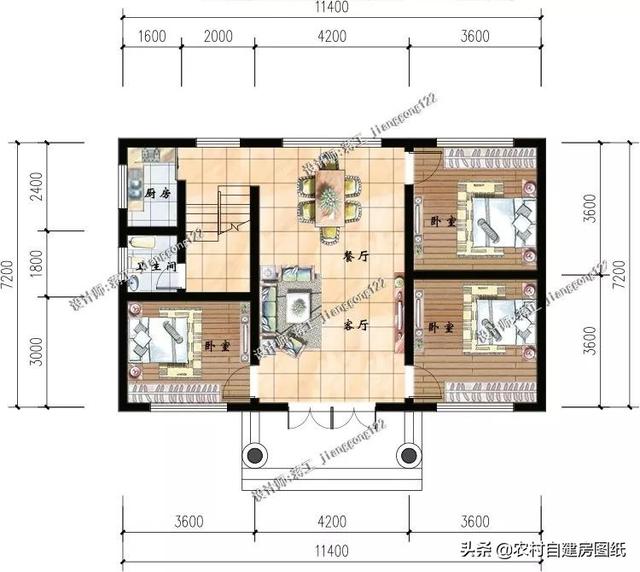 12款三層農村別墅設計圖，主題造價20萬，占地100平方米左右