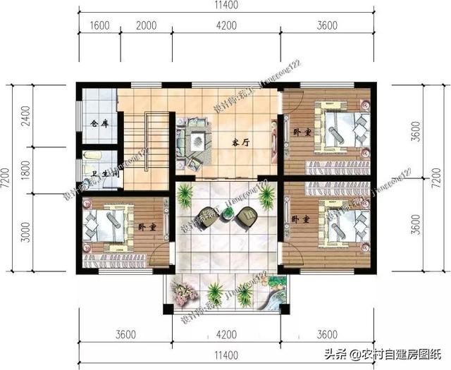 12款三層農村別墅設計圖，主題造價20萬，占地100平方米左右