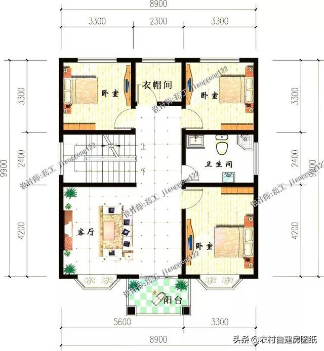 12款三層農村別墅設計圖，主題造價20萬，占地100平方米左右