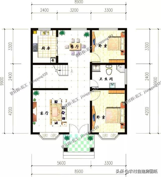 12款三層農村別墅設計圖，主題造價20萬，占地100平方米左右