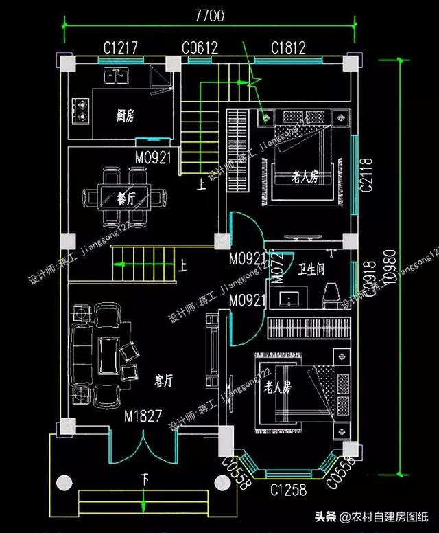 12款三層農村別墅設計圖，主題造價20萬，占地100平方米左右