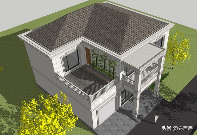 二層簡歐風格別墅設計圖，4室2廳1廚2衛(wèi)1車庫1儲物1棋牌2露臺