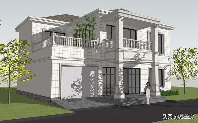 二層簡歐風格別墅設計圖，4室2廳1廚2衛(wèi)1車庫1儲物1棋牌2露臺