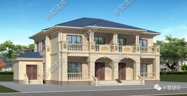 農(nóng)村兩層兄弟雙拼自建別墅設(shè)計(jì)圖，帶旋轉(zhuǎn)樓梯，看起來氣派豪華