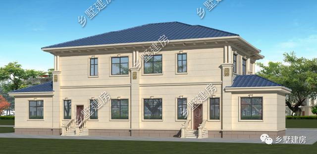 農(nóng)村兩層兄弟雙拼自建別墅設(shè)計(jì)圖，帶旋轉(zhuǎn)樓梯，看起來氣派豪華