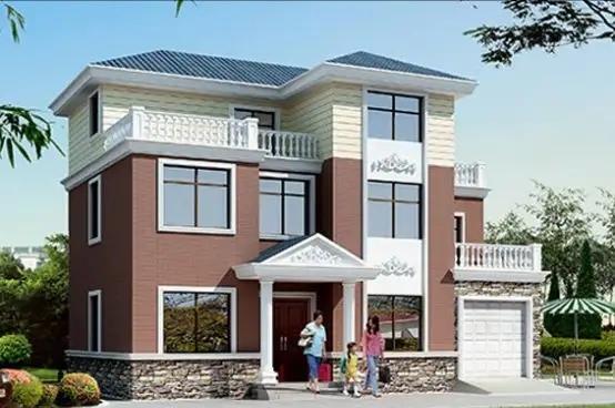 農村三層實用耐看帶車庫自建別墅設計圖，室內采光通風，戶型美觀實用