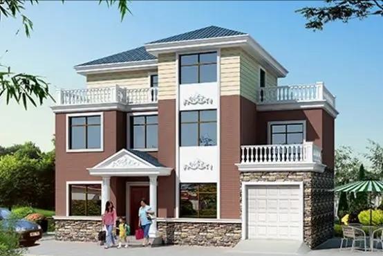 農村三層實用耐看帶車庫自建別墅設計圖，室內采光通風，戶型美觀實用