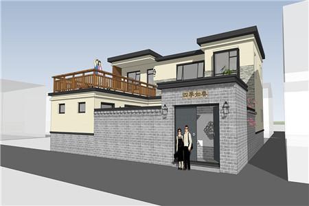 二層農村自建房設計圖，房子的整體采用的是中西結合的設計風格