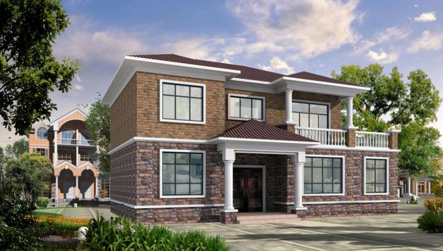 二層農村自建房設計圖，較清新時尚和簡約大氣，兩種外觀配色方案可選