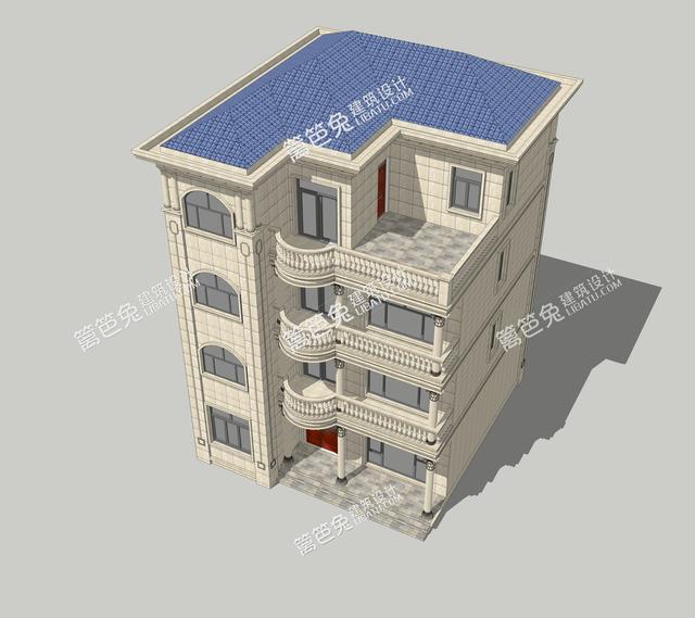 占地只有100平米的四層別墅設計圖，每層都有公衛和套房以及大陽臺