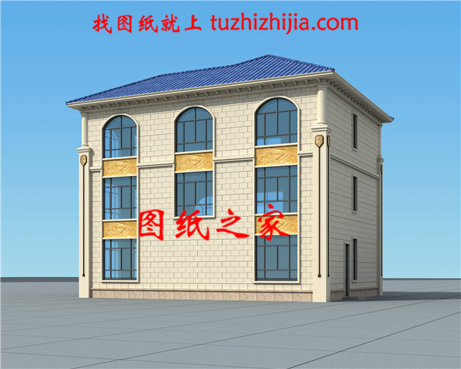 農村歐式三層帶露臺自建別墅,乳白色的真石漆外觀