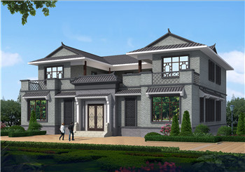 農村兩層新中式仿古四合院別墅戶型圖，小型占地不到200平