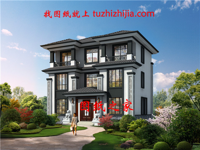 110平方米農村三層自建房設計圖紙帶外觀圖14X10米