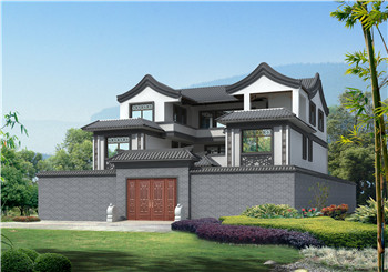 新中式農村三層四合院別墅設計圖,四合院風格的別墅圖