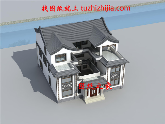 15X16米中式農村三層別墅設計圖,新式四合院設計
