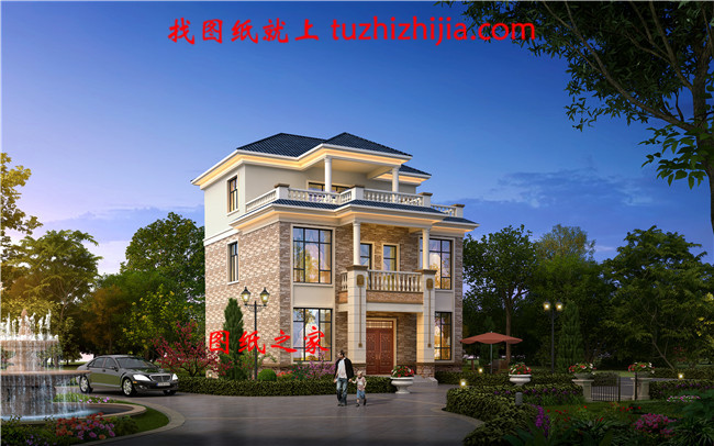 鄉村三層別墅CAD建筑設計圖，帶效果圖和全套施工圖