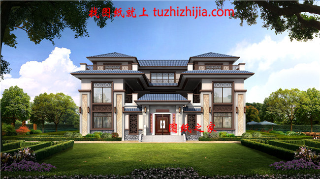 新農村中式三層四合院別墅設計戶型圖,帶電梯設計