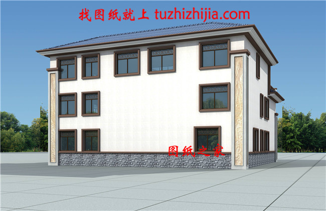 新農村中式三層四合院別墅設計戶型圖,帶電梯設計