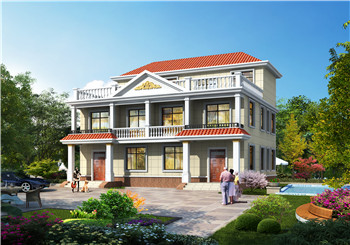 農村三層兄弟雙拼別墅設計圖及效果圖片，14X12米自建戶型