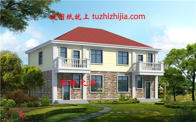 鄉(xiāng)村二層小面積雙拼房屋住宅設計圖，造價低，面積小