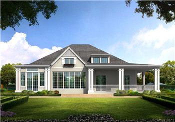 現代田園風格一層農村別墅設計圖效果圖，帶閣樓設計