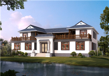 鄉(xiāng)村典型自建房中式二層四合院別墅設(shè)計圖，左右對稱設(shè)計