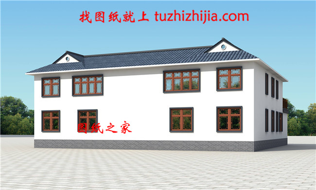 鄉村典型中式二層四合院別墅設計圖,左右對稱設計