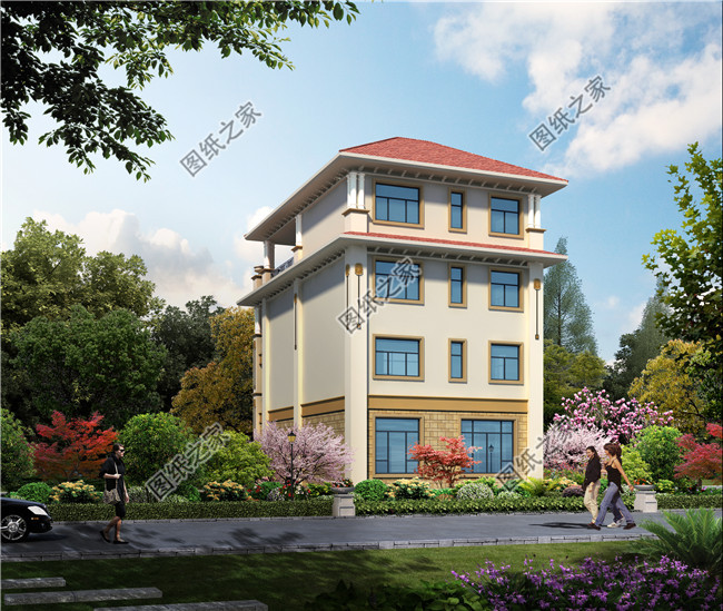 漂亮的四層別墅設計圖紙和效果圖，帶車庫，可臨街商鋪