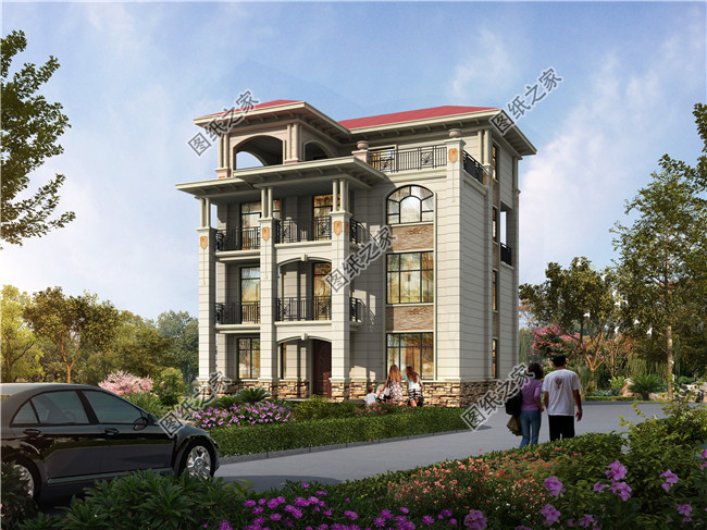 新款私人定制四層歐式獨棟住宅別墅設計圖紙，含外觀效果圖