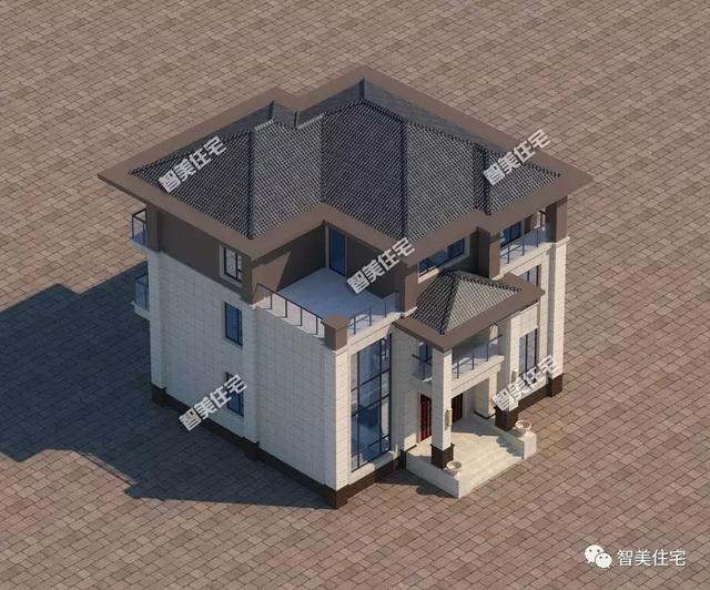 幾棟中式風(fēng)格別墅效果圖片，平頂、帶院子的都有，含方案圖