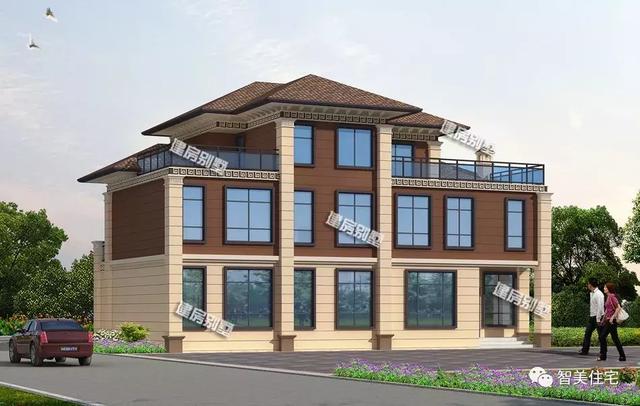 幾棟中式風(fēng)格別墅效果圖片，平頂、帶院子的都有，含方案圖