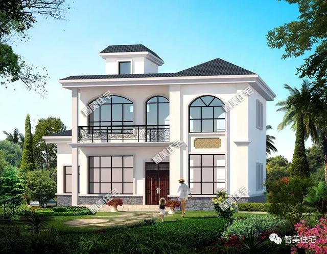 幾棟中式風(fēng)格別墅效果圖片，平頂、帶院子的都有，含方案圖