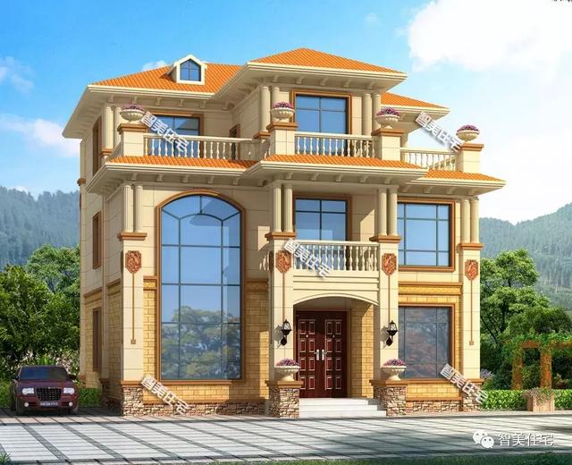 旋轉樓梯的復式二層半歐式別墅圖，父母喜歡的不行