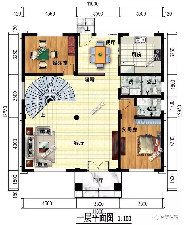 旋轉樓梯的復式二層半歐式別墅圖，父母喜歡的不行
