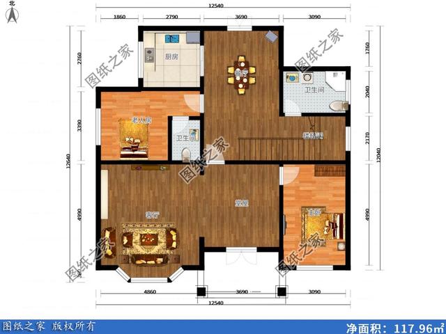 20萬建二層復式小洋樓，附彩色平面圖，農村建房真超值