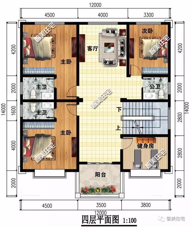 四層平屋頂設計的自建房圖，喜歡平屋頂的有福了