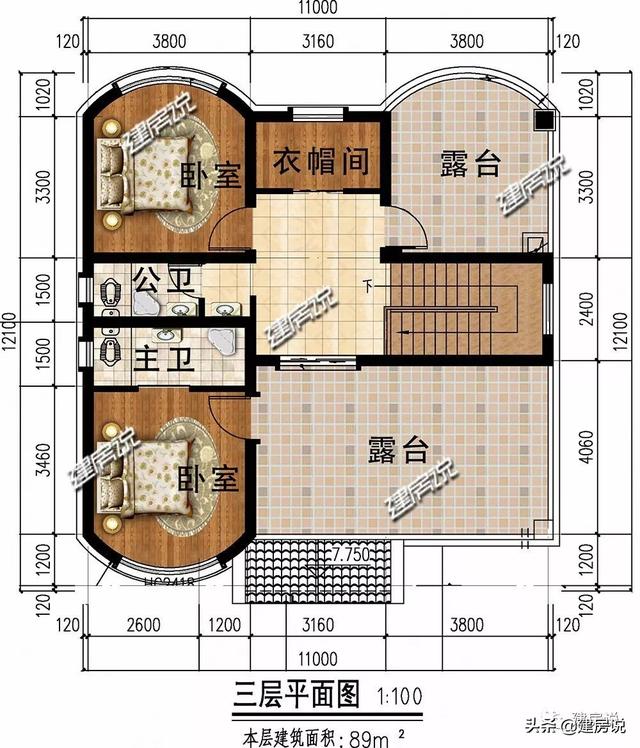 占地116平的歐式三層小洋房戶型圖，最低35萬拿下