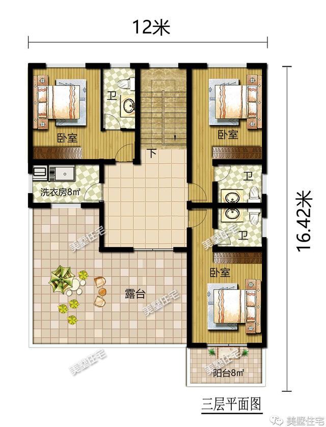 新中式風格三層別墅四合院平面戶型圖，霸氣