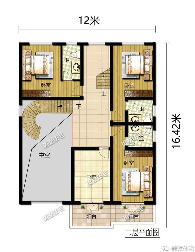 新中式風格三層別墅四合院平面戶型圖，霸氣