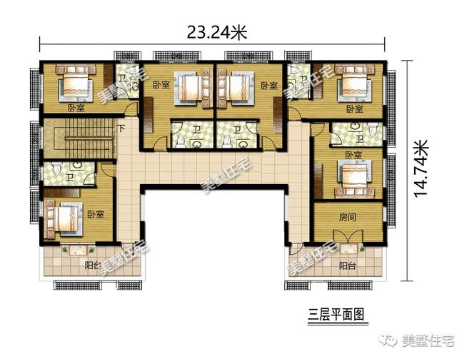 新中式風格三層別墅四合院平面戶型圖，霸氣