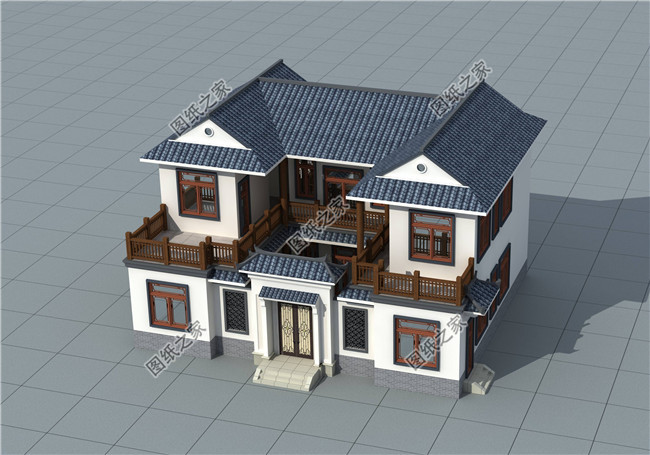 二層四合院別墅設計圖含外觀效果圖，外型設計很美