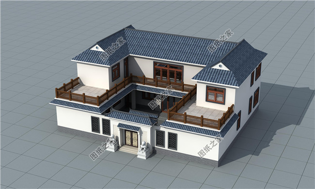 鄉村新中式二層四合院別墅設計圖,21X17米