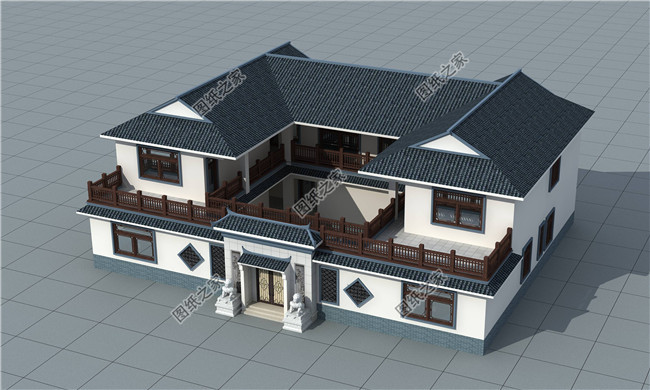 二層農村自建四合院設計圖，外觀古樸有質感