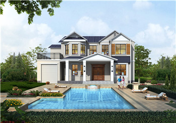 高端洋氣二層小樓別墅設計圖，帶車庫設計方案