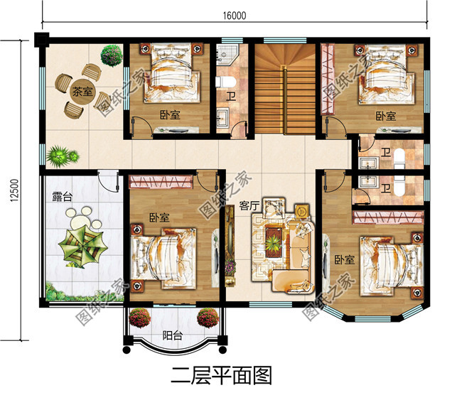 16&times;12米二層歐式帶車庫農村小別墅，既舒適又美觀