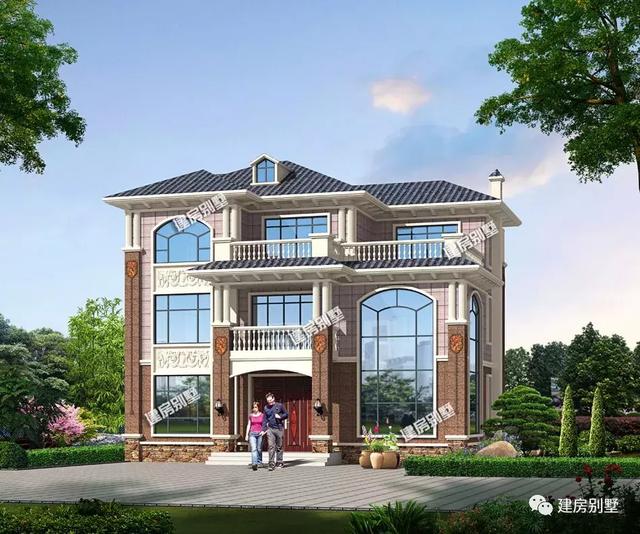 客廳挑空設計的農村歐式別墅，南北通透，使用落地窗很氣派