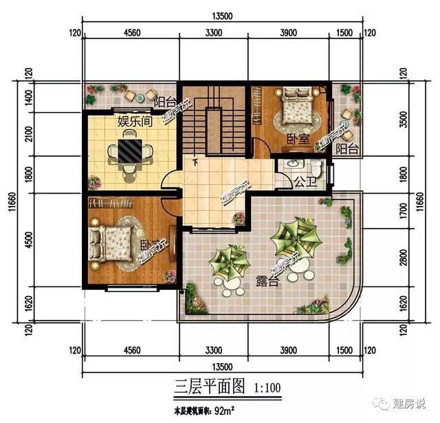 占地120平、32萬就能建好的現(xiàn)代風(fēng)別墅三層戶型圖