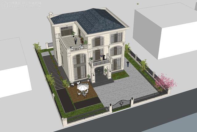 面寬14.0米進深13.5米三層大落地窗別墅圖，好看